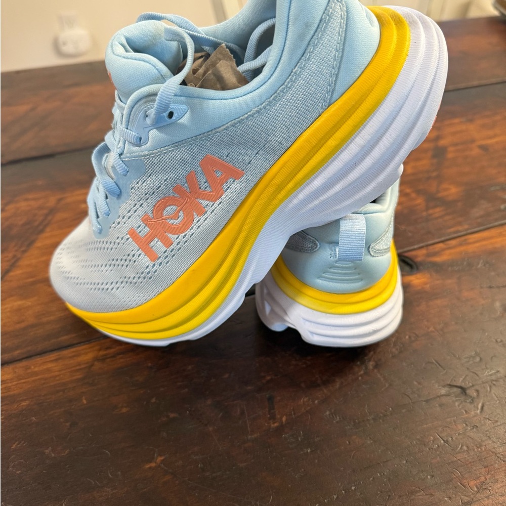 Hoka Blue and Yellow Athletic Shoes with Maximalist Cushioning - Picture 5 of 5